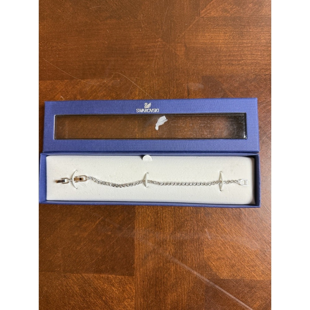 Swarovski Tennis‎ Bracelet Silver Tone Round Clear Crystals Box Clasp
